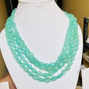 สร้อยอัญมณีสำหรับงานแต่งงานสีเขียวมรกตสีเขียวมรกตจากรัสเซียลูกปัดทรงรีรีมีจำนวนจำกัด - Product Image 2