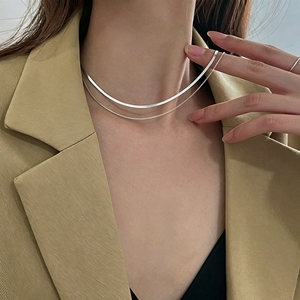 Collana a Doppio Strato in Argento Sterling S925, Girocollo con Catena a Spina di Pesce e Box, Gioielli Minimalisti Impilabili per Donne - Product Image 1
