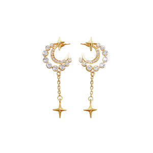 Pendientes de Estrella y Luna Chapados en Oro con Cristales de Estrás y Engaste de Puntas, Joyería de Moda Bohemia para Fiesta para Mujer - Product Image 1