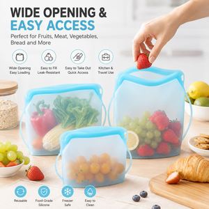 Juego de Bolsas Reutilizables de Silicona para Almacenamiento de Alimentos, con Abertura Amplia, a Prueba de Fugas, para Uso en la Cocina, Transparentes, Rectangulares, Tipo Compresión - Product Image 1