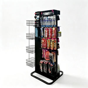 Floor Standing Double Sided Metal Display Stand With Side <b>Baskets</b> For Cosmetic Beauty Accessories - Product Image 1