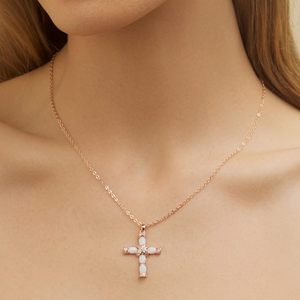 Barzel 18K Gold Plated <b>Opal</b> Cross Pendant <b>Necklace</b> With Chain 18 Inches With 2 Inches Extension - Product Image 3