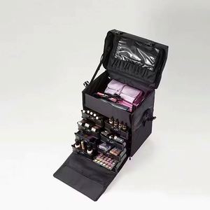 Sac de maquillage de luxe pour tatouages, échantillon gratuit, grande capacité, 2-en-1, avec roulettes universelles, multi-couches, pour femme, avec poignée de transport. - Product Image 6