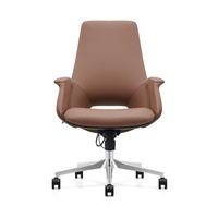 Chaise de bureau ergonomique pivotante de luxe pour cadres, en cuir PU marron, avec roulettes