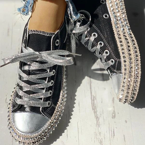 Della Stampa del leopardo Rivetti scarpe di Tela Scarpe Per Le Donne Lace Up Punta Rotonda Scarpe Da Trekking Scarpe Da Tennis Causali Low Cut Solido di Sport di Modo scarpe - Product Image 6