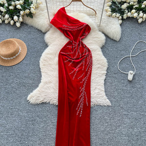 <span class=keywords><strong>Abito</strong></span> estivo elegante monospalla tunica <span class=keywords><strong>abito</strong></span> <span class=keywords><strong>Midi</strong></span> Casual da donna stile impero Patchwork di <span class=keywords><strong>velluto</strong></span> arruffato Vestidos - Product Image 4