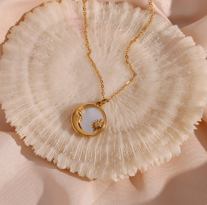 Hongtong, collar con colgante de estrella y luna de concha Natural de acero inoxidable para mujer, versátil, a la moda, para mujer - Product Image 3