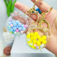 Niedlicher Anime-Cartoon-Acryl-Wecker, Sanduhr-Schlüsselanhänger mit schwebenden bunten Perlen, Retro-Charm, anpassbare Farbe