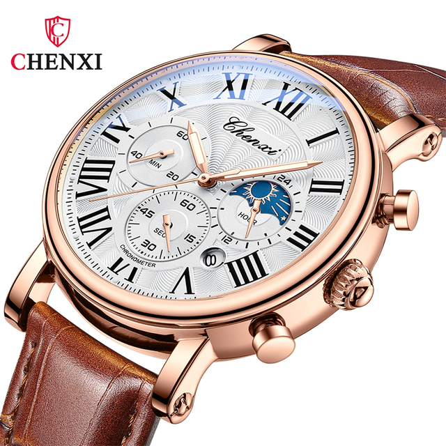 New CHENXI Watches Men Top Brand Luxury Leather Strap Date Quartz Clock Male Waterproof Chronograph Men Watch Business Fashion