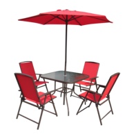 Ensemble de chaises et table de jardin pliantes en fer gris HIFINE avec parasol, résistant aux intempéries, garantie de 2 à 3 ans