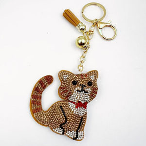 Llavero de Gato de la Suerte Coreano de Terciopelo Cristalino con Diamantes de Imitación, Colgante de Joyería con Gatitos y Gatos Brillantes - Product Image 3