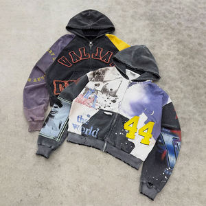 <strong>Custom</strong> Patch Embroidered <strong>logo</strong> <strong>Graphic</strong> Pickled Vintage Distressed Color Stitching Screen Print <strong>Graphic</strong> Rhinestone Zipper Hooded - Product Image 2