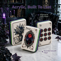 Jeu de Mahjong d'Halloween de 160 tuiles, en porcelaine bleue, ensemble américain en acrylique 4 couches avec motifs gravés, idéal pour un cadeau de fêtes