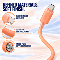 Câble de charge rapide USB C 60W, câble de données USB C entièrement en silicone, cuivre étamé, souple, personnalisable pour ordinateurs portables, tablettes et téléphones