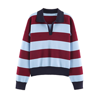 Pull en maille rayé à col polo et col en V pour femme, manches longues, couleur contrastante, vente en gros