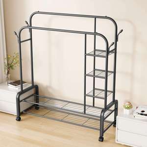 Porte-vêtements multifonctionnel mobile avec <span class=keywords><strong>étagère</strong></span>s latérales de rangement, support en métal épaissi, capacité de <span class=keywords><strong>charge</strong></span> stable - Product Image 1