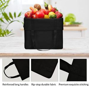 Sac fourre-tout pliable écologique en non-tissé noir/gris à longues poignées pour courses, cuisine et aliments, recyclé - Product Image 3