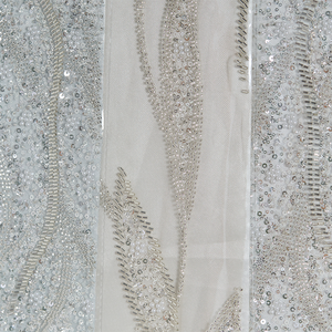 Vải ren <span class=keywords><strong>polyester</strong></span> bóng đính hạt cao cấp, vải lưới thêu <span class=keywords><strong>sequin</strong></span> trắng đơn giản đính hạt dùng cho váy áo - Product Image 6