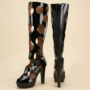 Bottes d'été à bout ouvert pour femme, sandales à découpes, grandes tailles 45, chaussures à talons épais, bottines à plateforme avec fermeture éclair arrière - Product Image 6