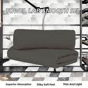 Towel Lab [Toucher Lisse] # Ensemble de 2 serviettes de bain et de cuisine pour adultes, couleur gris, fines, tissées, haute absorption d'eau, durables, 100% coton - Product Image 2