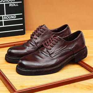 Chaussures décontractées en cuir de cheval lavé, bout rond, semelle épaisse rétro, polyvalentes pour les occasions professionnelles et décontractées. - Product Image 4