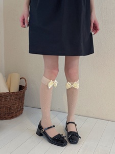 Niche Girl's Love Chaussettes en <span class=keywords><strong>nylon</strong></span> respirant à nœud diamanté, style Lolita Sweet Girl, entièrement ornées de strass, fines, mi-mollet, pour femme, effet froncé - Product Image 6