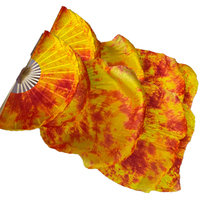 Éventails pliants en bambou teints à la main, couleur rouge-jaune flamboyante, avec long voile, pour accessoires de spectacle de danse orientale