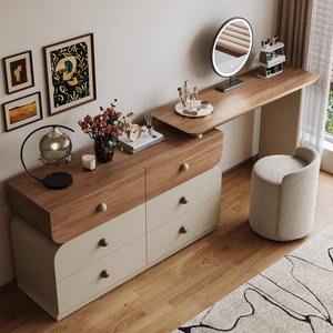 Moderna e Resistente Toeletta in Legno Massello con Luce LED Rimovibile, Cassetti Portaoggetti e Specchio, Ecologica per Camera da Letto e Appartamento - Product Image 4