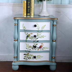 Commode <span class=keywords><strong>à</strong></span> 4 tiroirs Unité de rangement Shabby Chic Paniers <span class=keywords><strong>en</strong></span> <span class=keywords><strong>osier</strong></span> Chêne foncé/Armoire <span class=keywords><strong>en</strong></span> bois de pin recyclé - Product Image 1