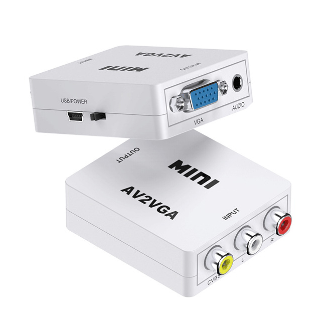 1080P Mini VGA to AV RCA Converter with 3.5mm Audio VGA2AV CVBS Adapter PC to HDTV Adapter 1080P 60Hz with 3.5mm Audio