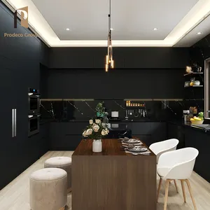 Gabinete de cocina de lujo negro lacado de melamina completa Gabinetes de cocina modernos