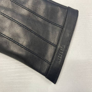 Gants en cuir d'agneau véritable pour homme, doublure en laine d'<span class=keywords><strong>hiver</strong></span>, en cuir de mouton noir, vente en gros, support d'échantillons - Product Image 3