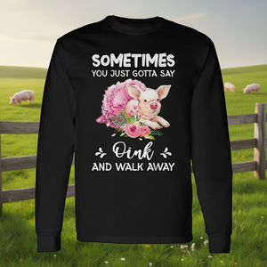 T-shirt à manches longues pour les amoureux des cochons, design Oink And Walk Away pour les fans d'animaux - Product Image 3