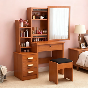 Table de maquillage moderne avec miroir coulissant <span class=keywords><strong>pour</strong></span> chambre à coucher-Coiffeuse minimaliste avec meuble de rangement-Design compact <span class=keywords><strong>pour</strong></span> les petits espaces - Product Image 3