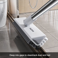 JOYBOS Brosse de nettoyage multifonctionnelle à long manche avec racleur, tige en acier inoxydable, manche en plastique, brosse en nylon pour garages et piscines