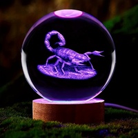 Boule décorative en cristal gravée au laser 3D en forme de scorpion, statue d'insecte en verre avec base, vente en gros