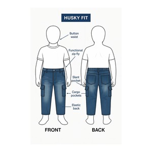 Jeans Husky Fit para Niños, Lavado Doble, Cierre de Botón y Cremallera, Cintura Elástica, Cómodos, Duraderos, Casuales para el Día a Día - Product Image 4