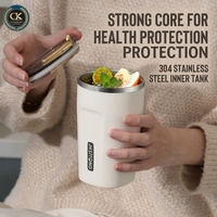 Mug de bureau personnalisé avec logo, 450 ml, en acier inoxydable gravé au laser, avec couvercle et cordon, isolation thermique 6-12h
