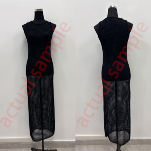 <span class=keywords><strong>Vestido</strong></span> maxi de <span class=keywords><strong>punto</strong></span> calado sin mangas para mujer, <span class=keywords><strong>vestido</strong></span> largo de malla con cuello redondo, <span class=keywords><strong>vestido</strong></span> ajustado de encaje transparente - Product Image 5