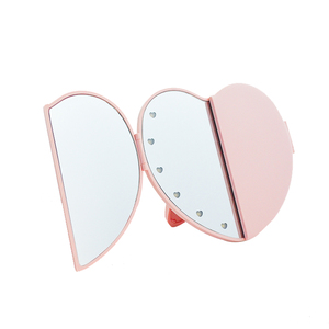 Wholesale Mirror Portable Pocket Cosmetic Folding Dual-Sided Magnifying Mirror LED Light Heart Shape GZ RTS Bulk Mixed Order - Product Image 3