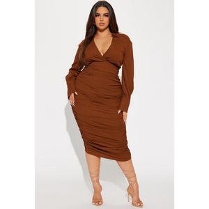 Robe chemise femme de haute qualité, style personnalisé, avec logo texturé, manches longues, dos froncé, fermeture éclair, taille naturelle, lavable - Product Image 4