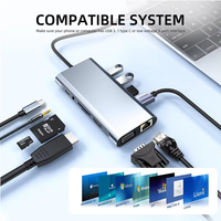 Hub USB C 11 en 1, Estación de Conexión 3.0, 100W PD, RJ45 Ethernet, HDMI 4K, VGA, Lector de Tarjetas SD y TF, Adaptador Tipo-C para Laptop y Tablet