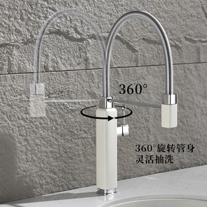 Modern Pull Down Kitchen Faucet 60cm Flexible Hose Single Handle Ceramic Valve Deck Mounted Hot Cold Water - Product Image 2