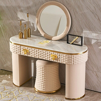 Commode moderne personnalisée en cuir PU avec cadre métallique pour rangement de chambre – Coiffeuse de maquillage pour femme
