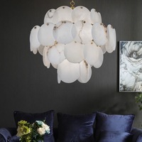 Lámpara de Techo Moderna de Alta Calidad, Fabricada en España, de Alabastro Blanco Antiguo, con Detalles en Cobre, para Sala de Estar
