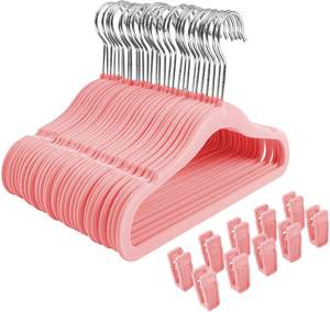 衣類用クリップ付きファッションベルベットキッズクロスハンガー省スペース滑り止めハンガー - Product Image 1
