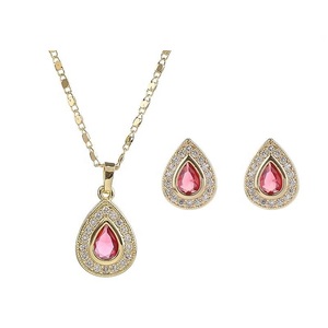 Ensemble de bijoux fleur et goutte d'eau plaqué or 18 carats, collier et boucles d'oreilles tendance en alliage de cuivre, nouvelle collection - Product Image 4