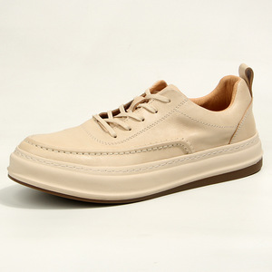 Off White Men's Casual <b>Sneakers</b> Lace-Up Low Heel Vegetable Tanned <b>Leather</b> Youth Walking Shoes - Product Image 1