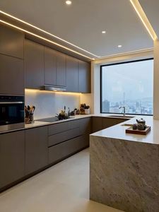 Armoires de cuisine en placage de qualité haut de gamme Armoire de construction spacieuse et simplifiée Aménagement ménager pour la cuisine - Product Image 6