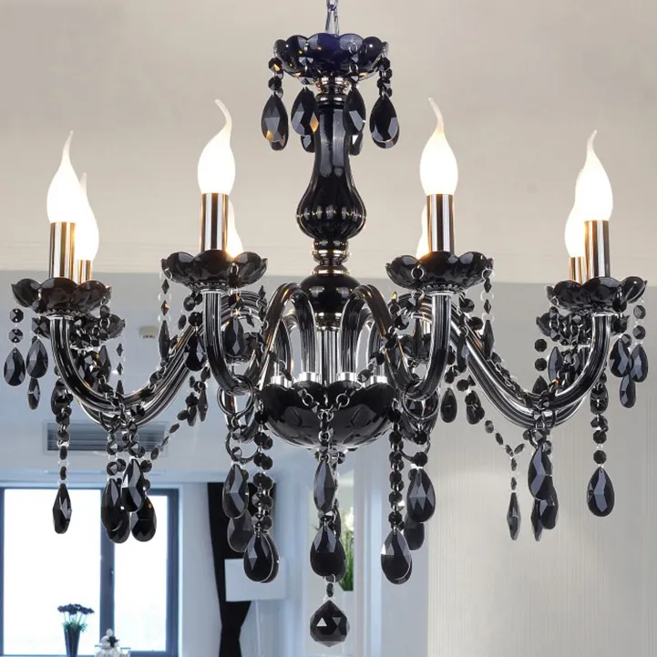 Factory Modern Luxury Black Crystal Chandelier For Hotel Villa Living Room Restaurant Hanging Glass Pendant Light